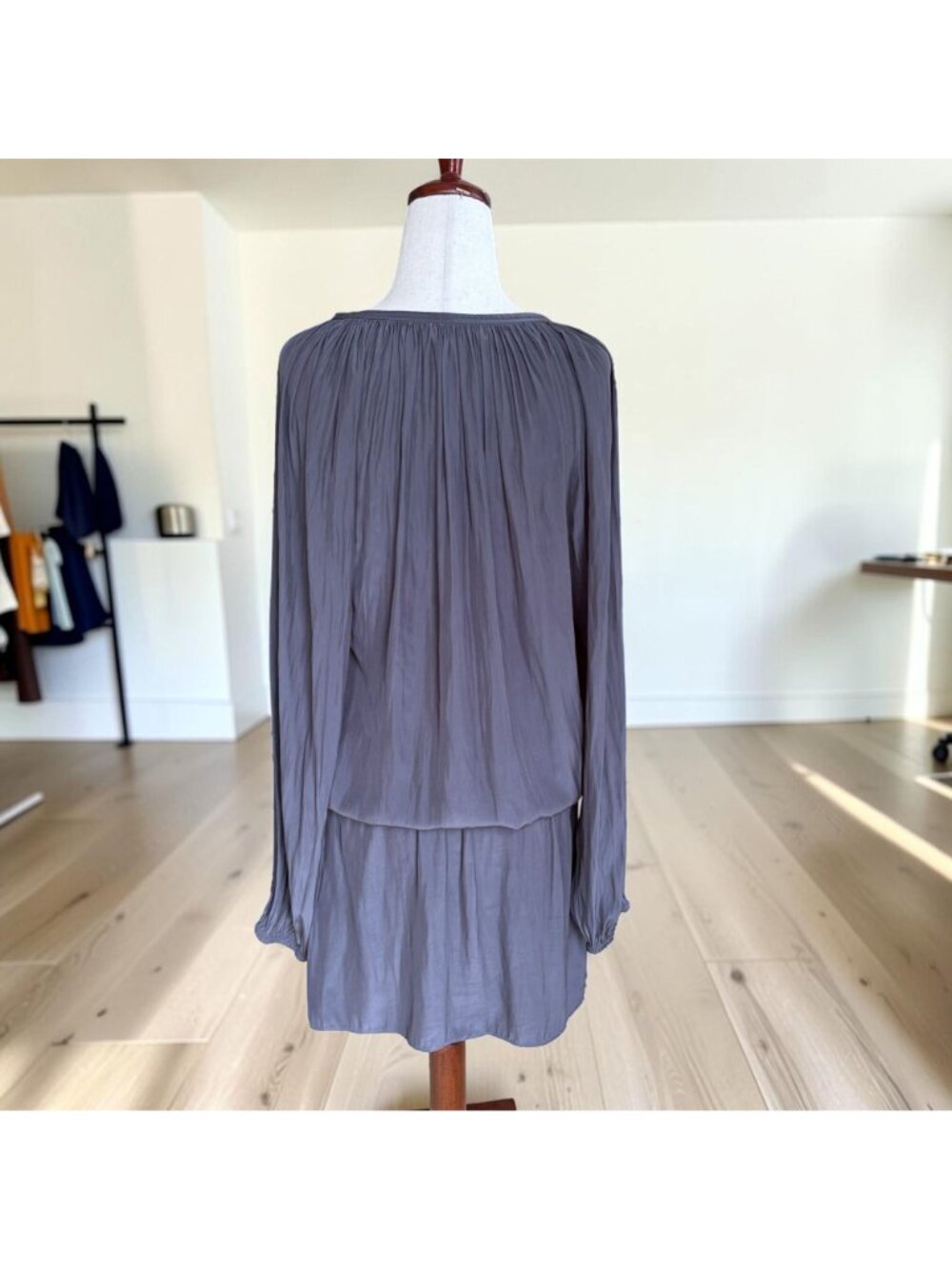 Ramy Brook Paris Dress Small Gray Long Sleeve Tassel Tie Drop Waist Mini - Picture 6 of 7